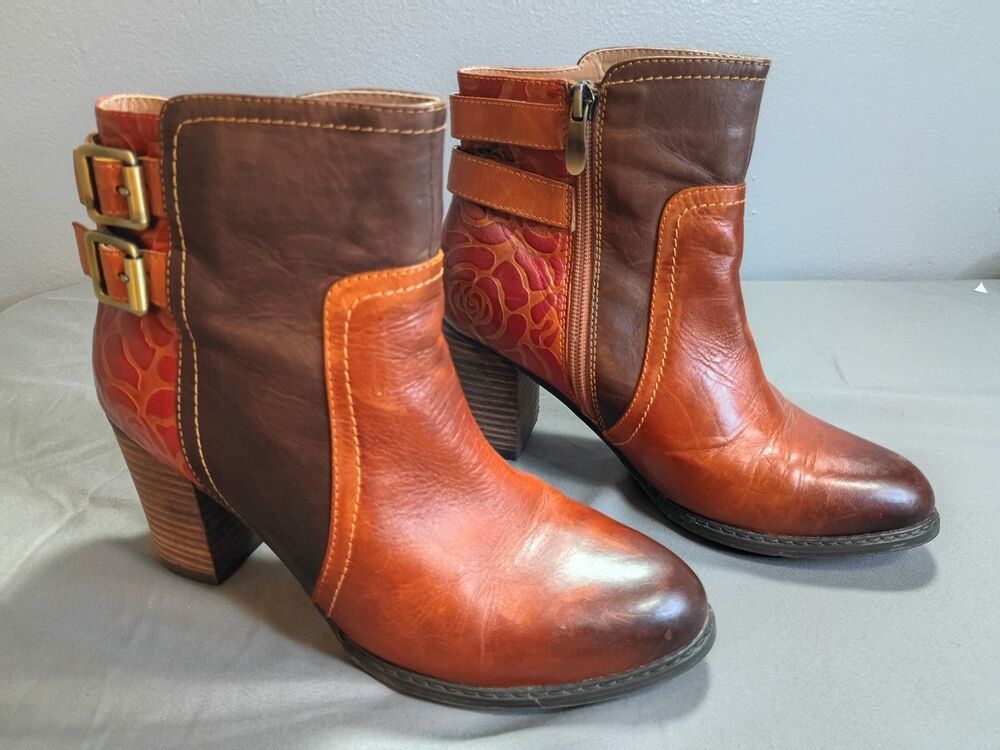 Elite By Corkys Leather Ankle Boots 7 Tooled Rose Boho Brown Hippie